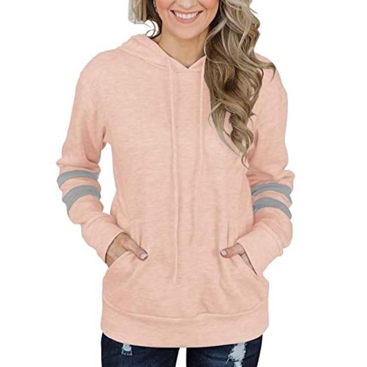 New Womens Autumn Winter Hoodie Loose Sweater Contrast Stripes Kangaroo Pocket