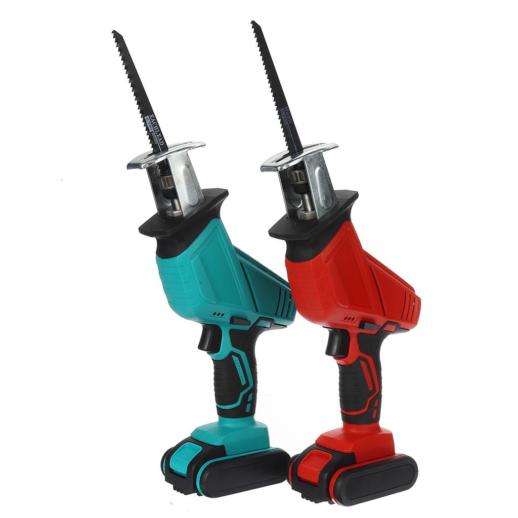AC 110-240V Cordless Reciprocating Saw + 4 Saw Blades Adjustable Speed Chainsaw Wood Metal PVC Pipe Cutting with 1/2 Lithium Battery