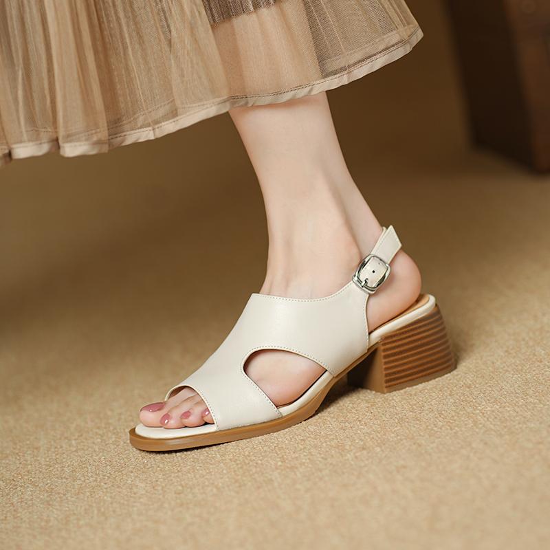 Fashion Retro Genuine Leather Women Sandals 2025 Summer New Shoes Open Toe Rome Style High Heels Fashion Buckle Gladiator Shoes Woman