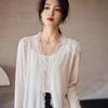 Autumn/Winter Handmade Crochet Lace Fringed 100% Wool Women's V-Neck Knit Cardigan