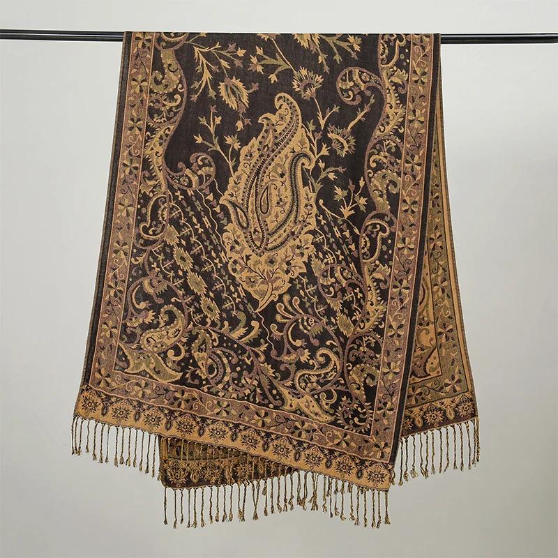 Bohemia Ethnic Style Women Scarf Retro Jacquard Thick Cashmere Tassel Shawl Winter Warm Muslim Hijab Wrap Pashmina