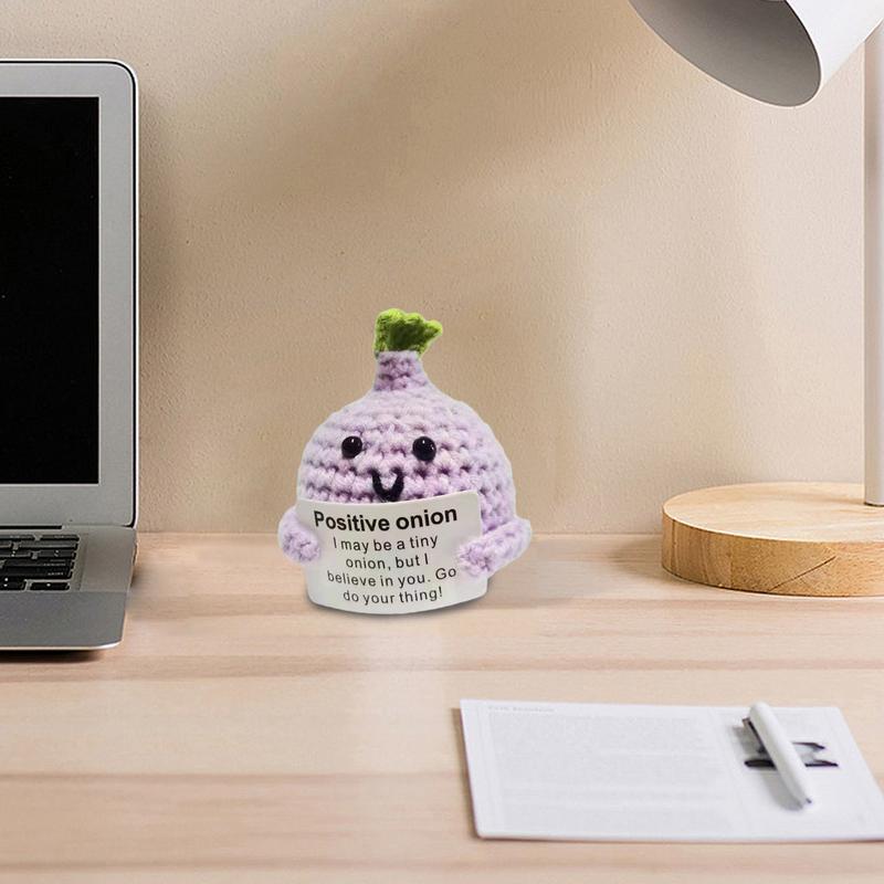 Positive Crocheted Crocheted Toy with Encouraging Card for Emotional Support Koala Rabbit Mouse Onion Blueberry Gift for Kids