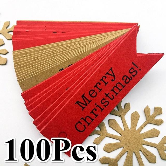 100 pcs 2*7cm Christmas Merry Christmas! Fishtail Flag Tag DIY Baking Gift Label