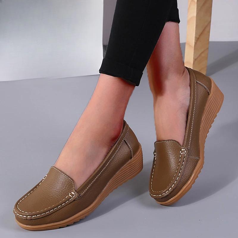 Prawdziwe skórzane modne koturny damskie płaskie buty retro damskie wsuwane mokasyny damskie wygodne tenisowe damskie duże rozmiary