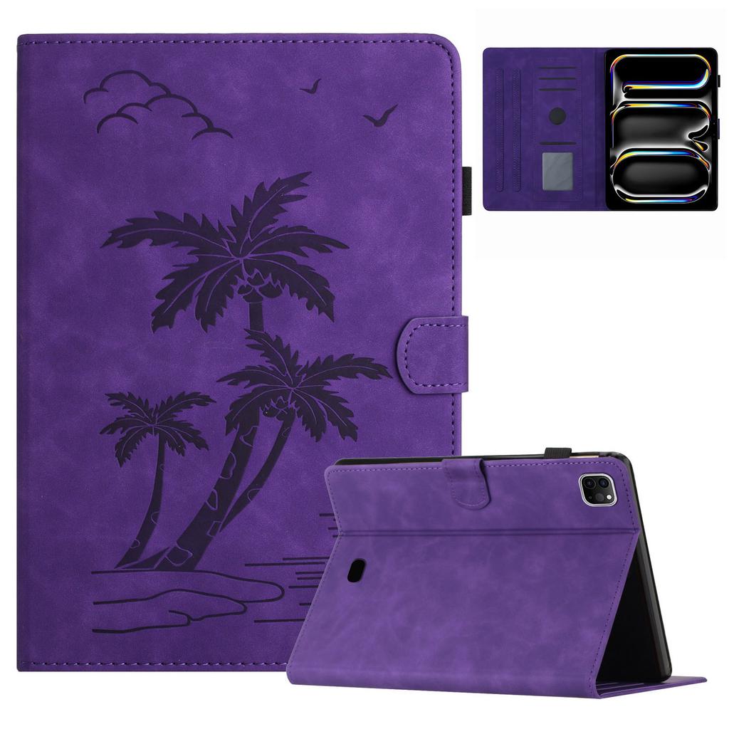 For iPad Pro 11 (2024) Case with Card Slots PU Leather Coconut Tree Smart Tablet Cover