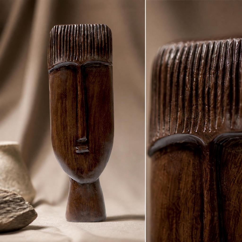 Tall Sculptural Face Figurine Wabi-Sabi Inspired for Display Cabinet Accent