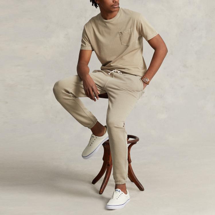 Polo Ralph Lauren SS23 Solid Color Organic Cotton Drawstring Cuffed Knit Sweatpants Men Sweatpants Khaki MNPOPNT1BQ20328-250