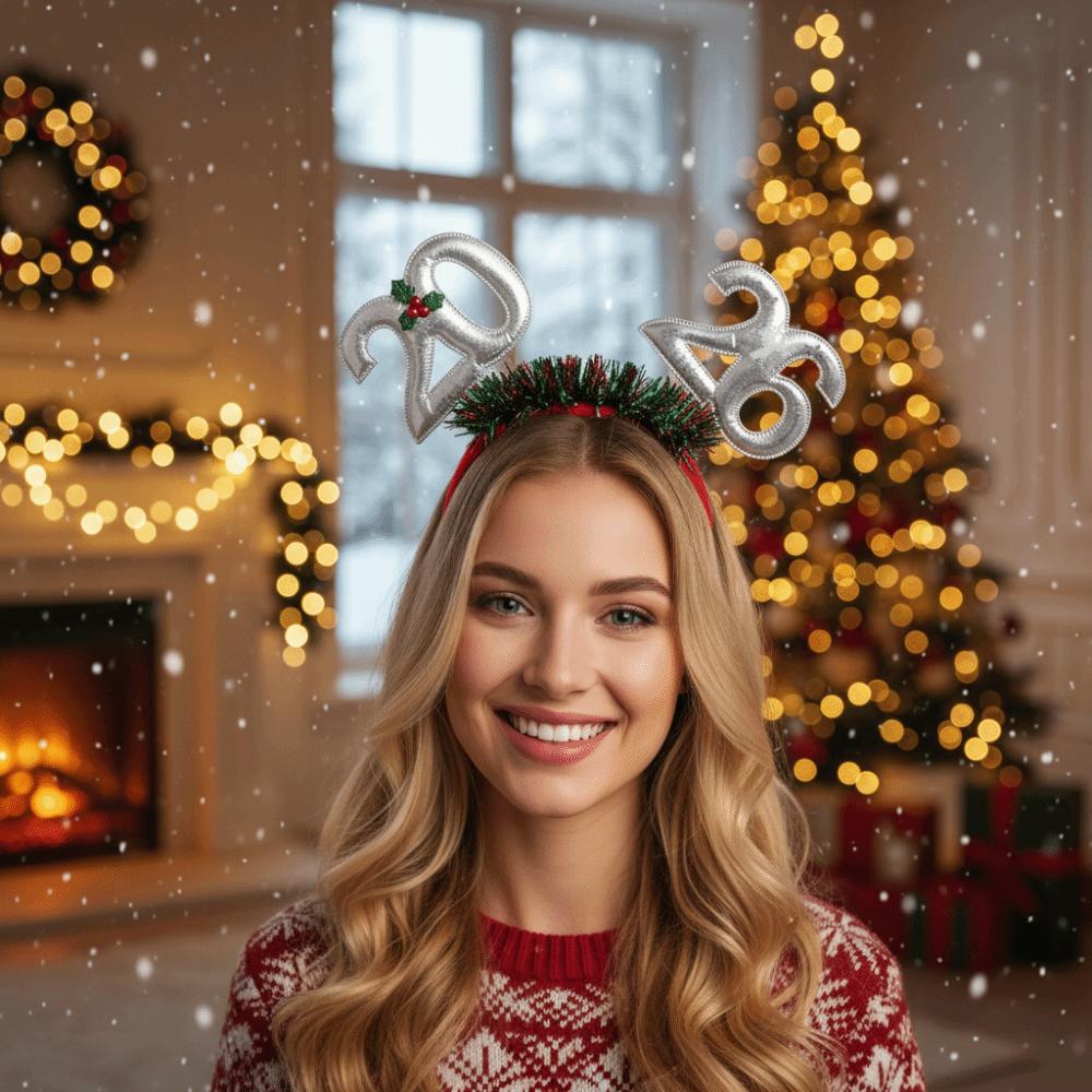 Sequin 2026 Noworoczne Opaski do Włosów Kolorowa Gwiazda Świąteczna Opaska Wygodna Świąteczna Nakrycie Głowy z Brokatem Sylwester