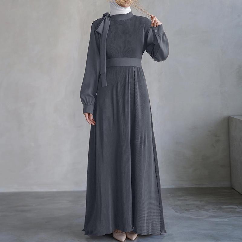 

ZANZEA Женское повседневное платье с круглым вырезом, свободного кроя, с длинным рукавом, плиссированное, длинное 3XL серый