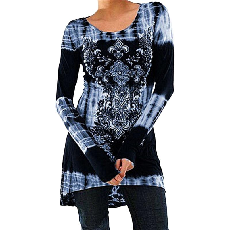 

Осень-весна женские богемные блузки с цветочным принтом, туника, топ с цветными блоками, рубашки с круглым вырезом и длинными рукавами, свободная повседневная футболка в стиле бохо L