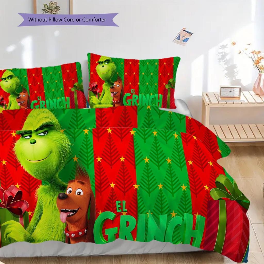 1 ST Grinch patroon Beddengoed Dekbed Set Dekbedovertrek Kussensloop Huisdecoratie Verjaardagscadeau (1 dekbedovertrek + 2 kussenslopen, zonder binnenkussen)