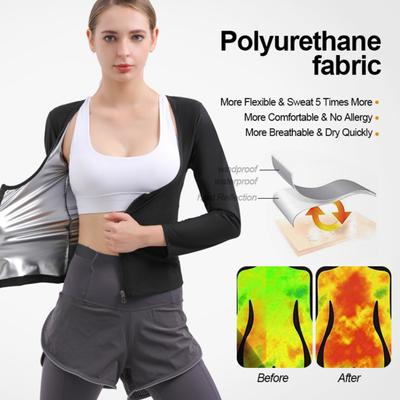 Women Sauna Suit Zipper Closure Long Sleeve Weight Loss Slimming Body Shaper Workout Jacket Sweat Shapewear