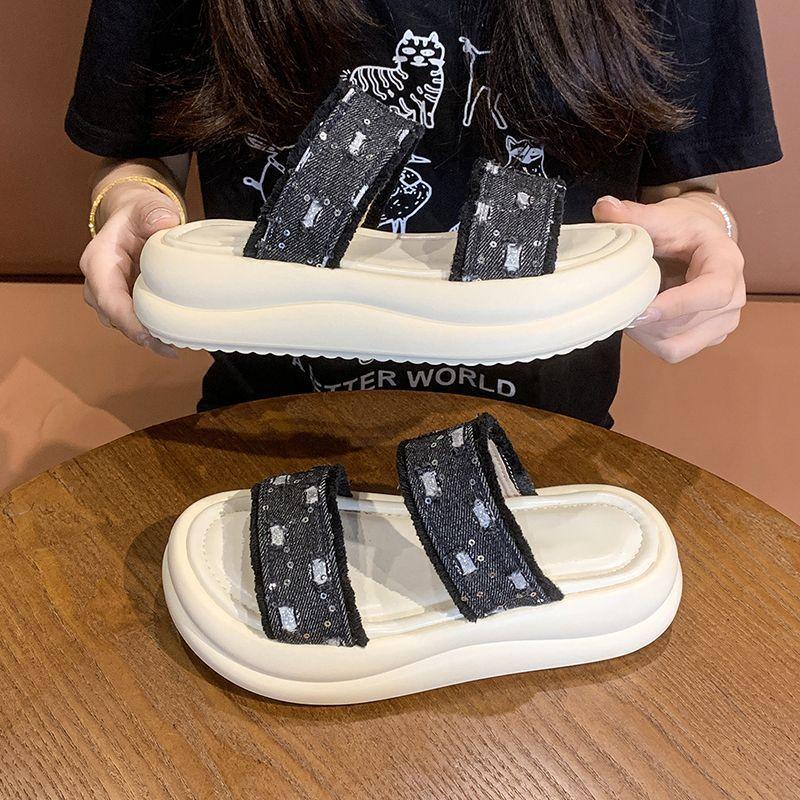 Popular thick-bottomed cool slippers, cool slippers for women to wear 2025 summer new fashionable non-slip one-word slippers