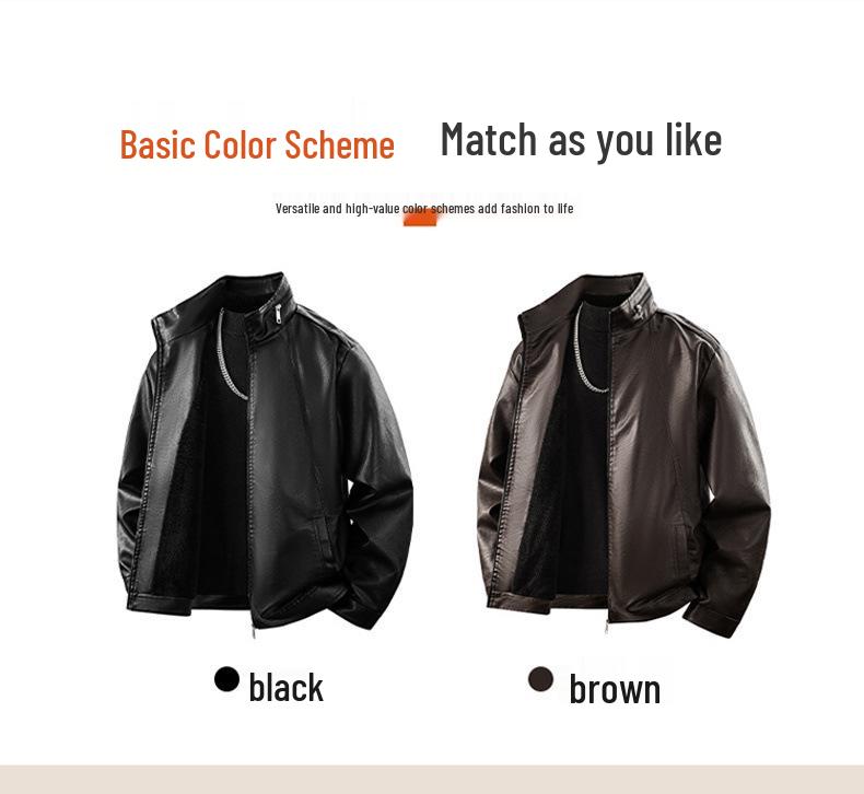 Men's Fleece-Lined Leather Winter Jacket, Thickened, Trendy Stand Collar - Ideal for Business, Casual, or Motorcycle Wear