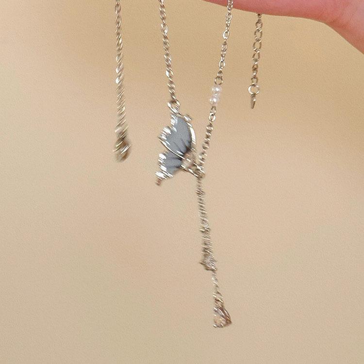 Kaltes Schmetterlings-Quasten-Perlen-Halsband Damen Sommer Neu Schlüsselbein-Kette Süß Kühl Vielseitig Temperament Freundin Accessoires