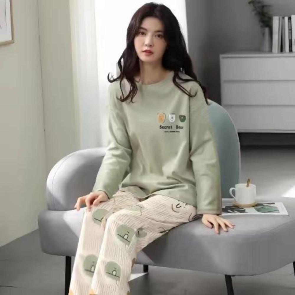 Plus Size Pajamas Women Long Sleeve Homewear Women Simple Loose Set Outer Wear