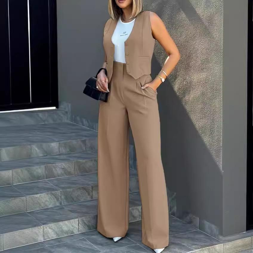 2024 Euro-American Fashion Suit: Vest & Wide-Leg Pants Set