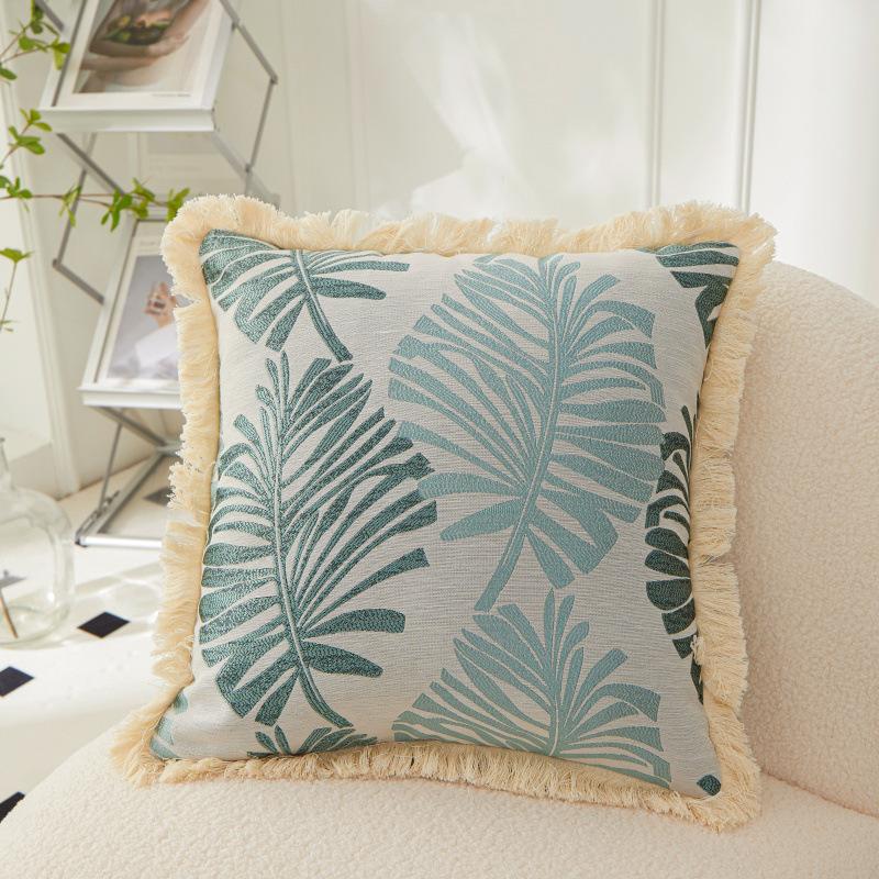 High-precision Jacquard Brown Leaf Sofa Back Cushion Tassel Series Large Pillow with Core