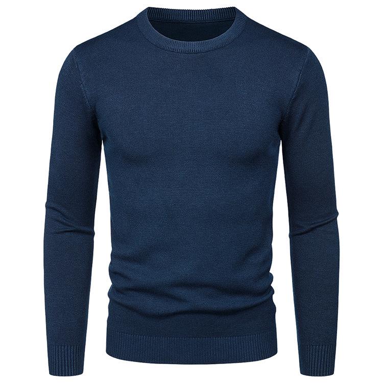 

Men s Solid Color Knitted Round Neck Long Sleeve Pullover Sweater - 2022 Autumn/Winter Collection One Size тёмно-синий