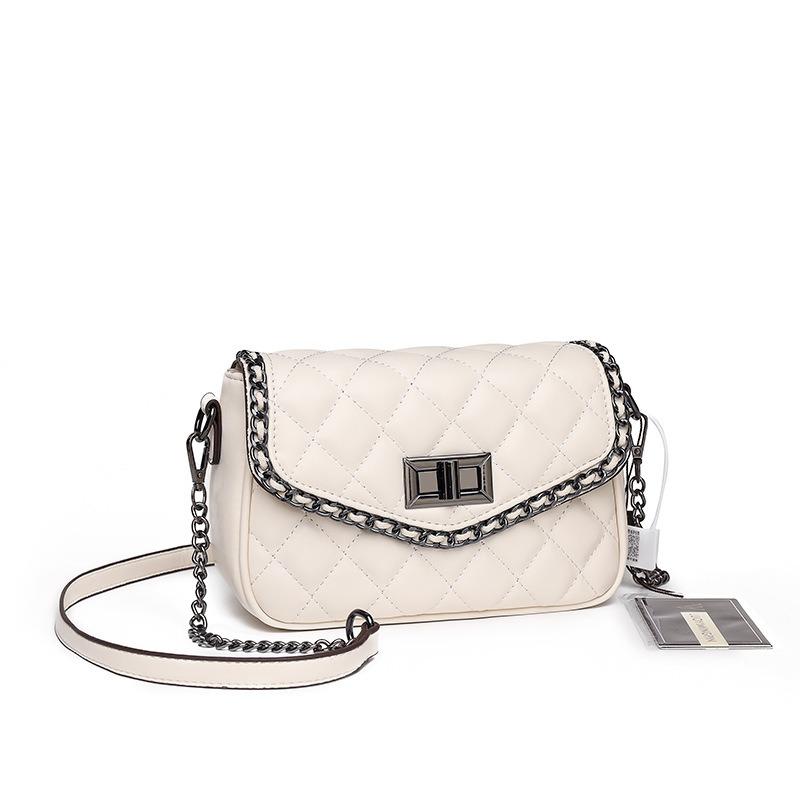 

New bag women s texture versatile diamond chain bag simple fashion niche shoulder messenger bag белый
