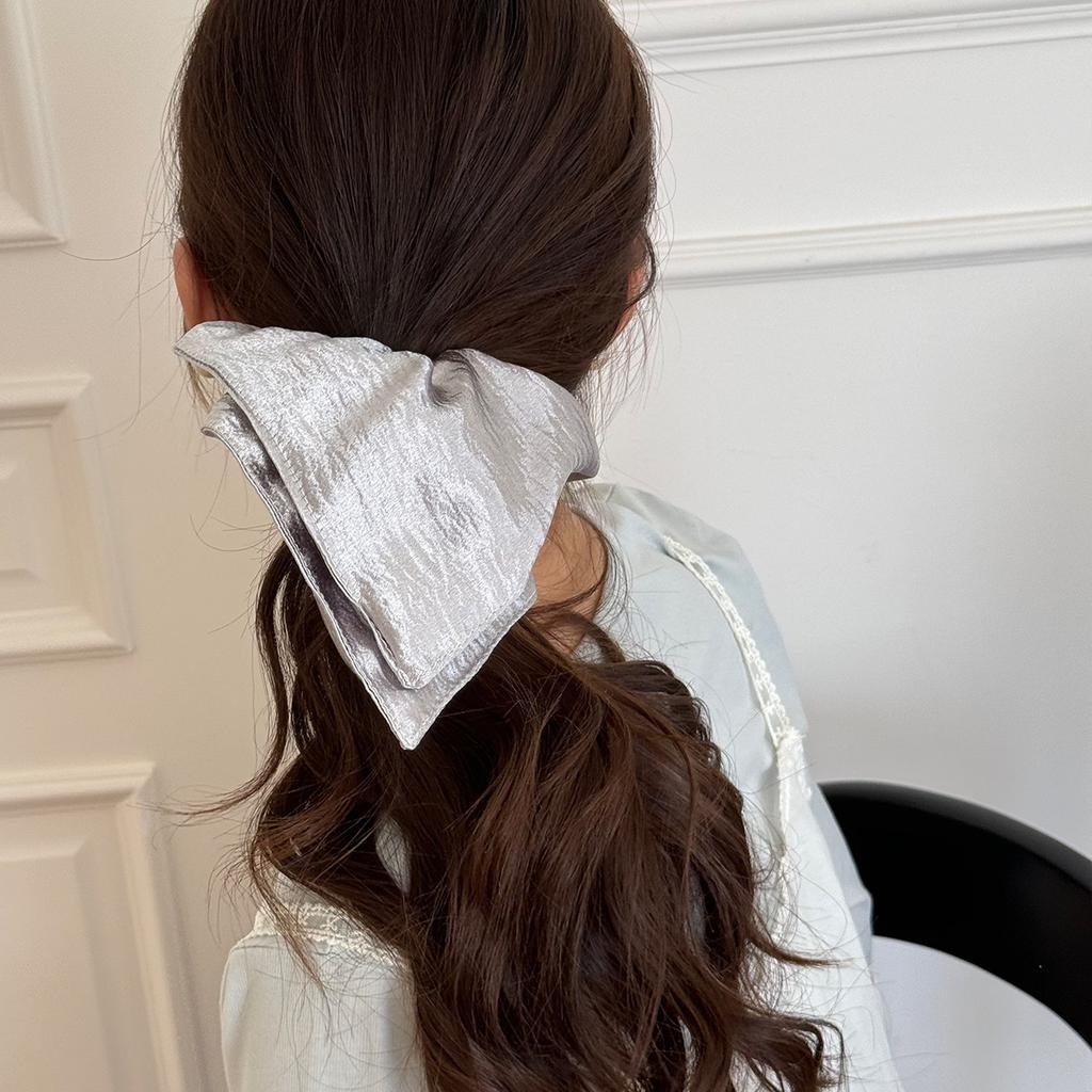Silver Glossy Fabric Hair Band Retro Square Scarf Bow Lace Edge Large Intestine Ring Texture Hair Accessories New Headband Adult
