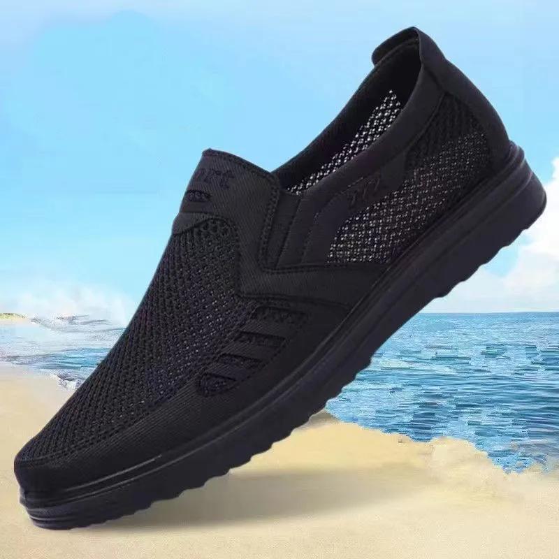 2024 Spring Men Mesh Shoes Tenis Breathable Soft Bottom Casual Shoes Lightweight Non-Slip Black Work Shoes Sneakers for Man