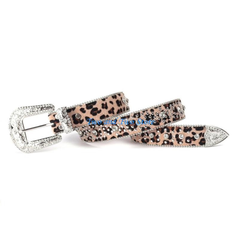 HX6F Reliability Adjust Pin Buckle Waist Belt Leopard Print PU Belt for Disco Party