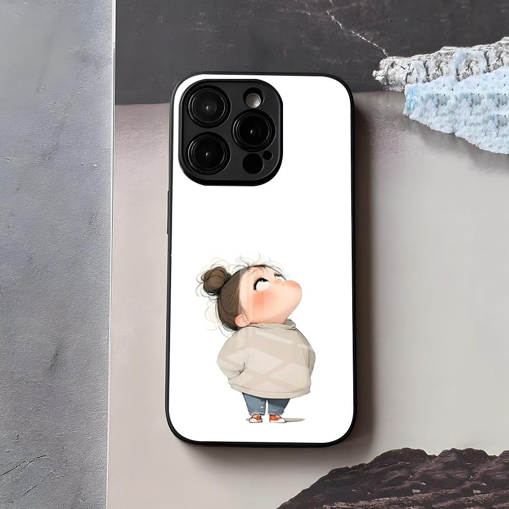 Cute Angry Little Girl Phone Case For IPhone 17 Air 16 E Pro Max 15 14 13 Mini 12 Pro 11 Max Plus Black Glass Cover