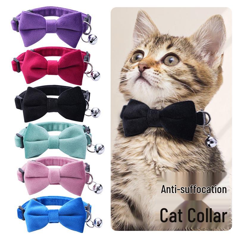 Velvet Bowknot Kitten Collar with Safety Buckle and Bell