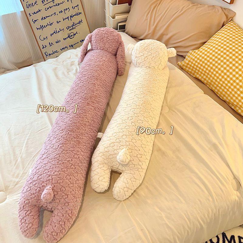 Soft cute cylindrical throw pillow, long rabbit throw pillow, plush large rag doll, sleeping pillow on the bed, female