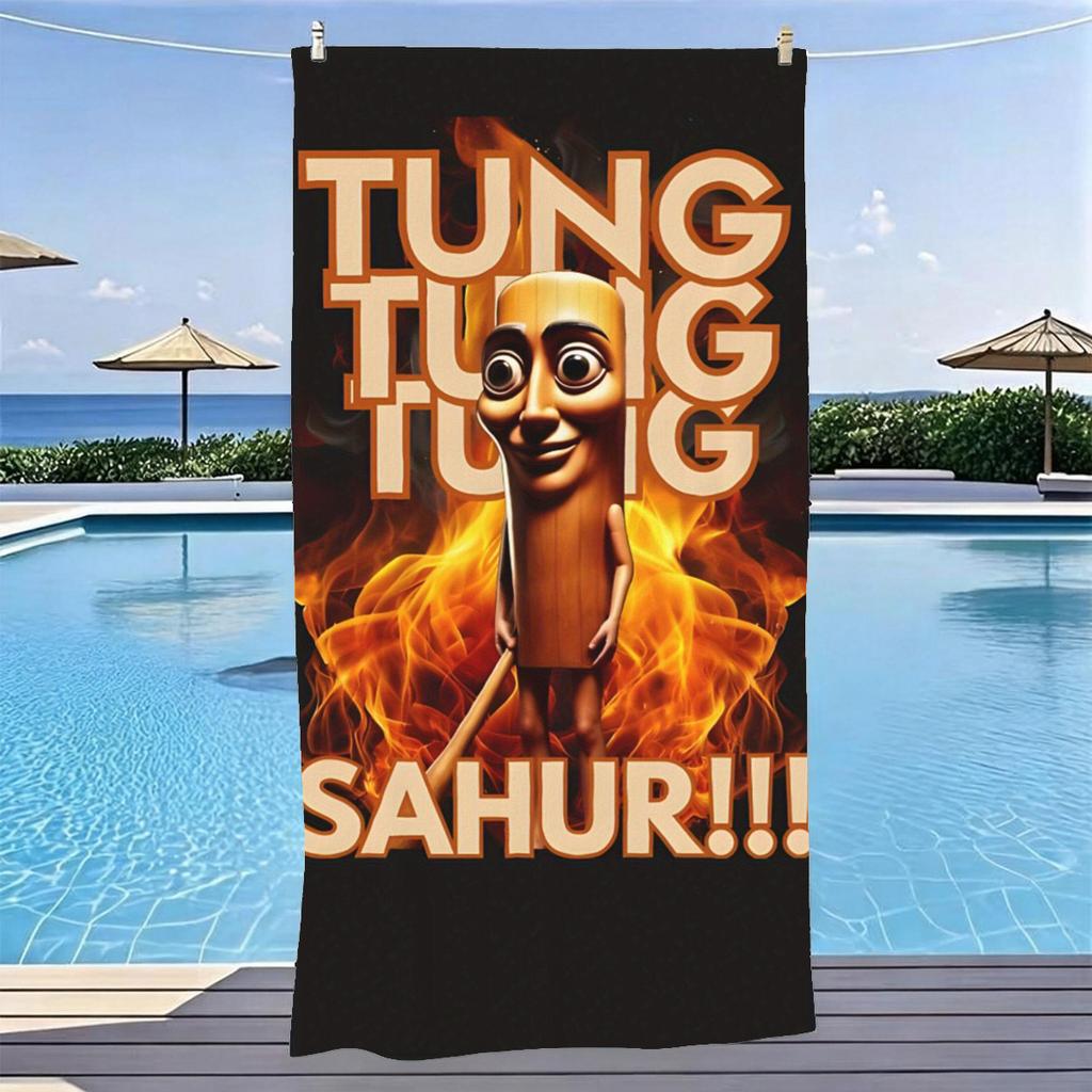 1PC Tung Tung Tung Sahur Meme Microfiber Beach Towel Quick Dry Sand Free Soft Absorbent Pool Gym Sports Towel for Fans