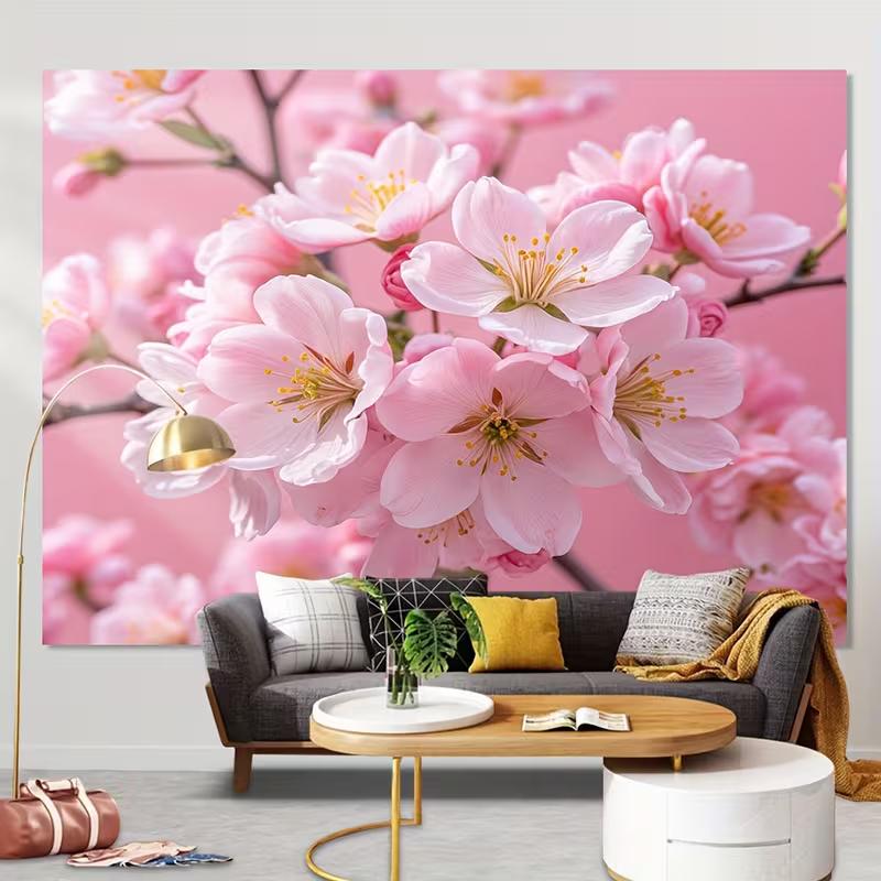 2D Dreamy Pink Cherry Blossom Macro Photography Tapestry 47.2x31.5inch/120*80cm