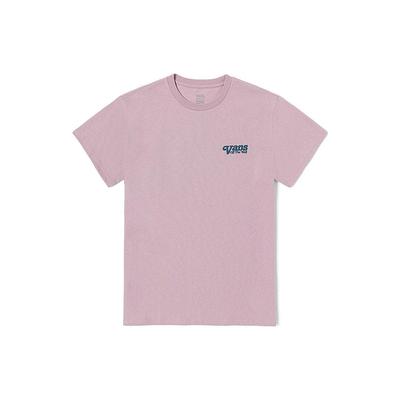 T-shirt damski z okrągłym dekoltem i krótkim rękawem z nadrukiem kota Jasnofioletowy VN0008ZJBLT