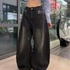Women's High Rise Baggy Jeans Wide Leg Denim Pants Plaid Pocket Streetwear Trousers