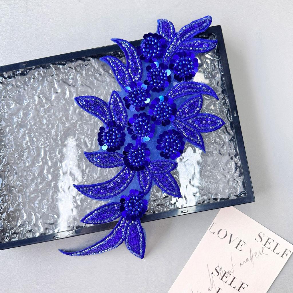 Heavy Industry Mesh Handmade Beaded Sequins Three-Dimensional Flower Embroidery Applique Wedding Dress Hair Accessories Decorative Cloth Stickers