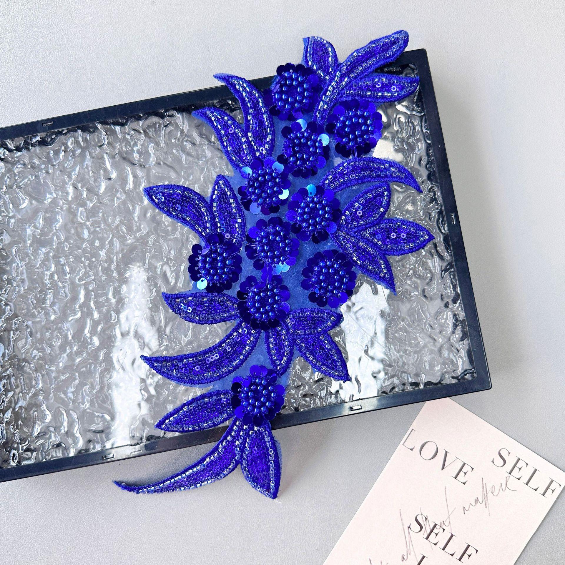 

Сітка Важка Промисловість Ручна Робота З Бісером Паєтками Тривимірна Вишивка Квітів Аплікація Весільна Сукня Аксесуари Для Волосся Декоративні Тканинні Наліпки H8090 Color Blue