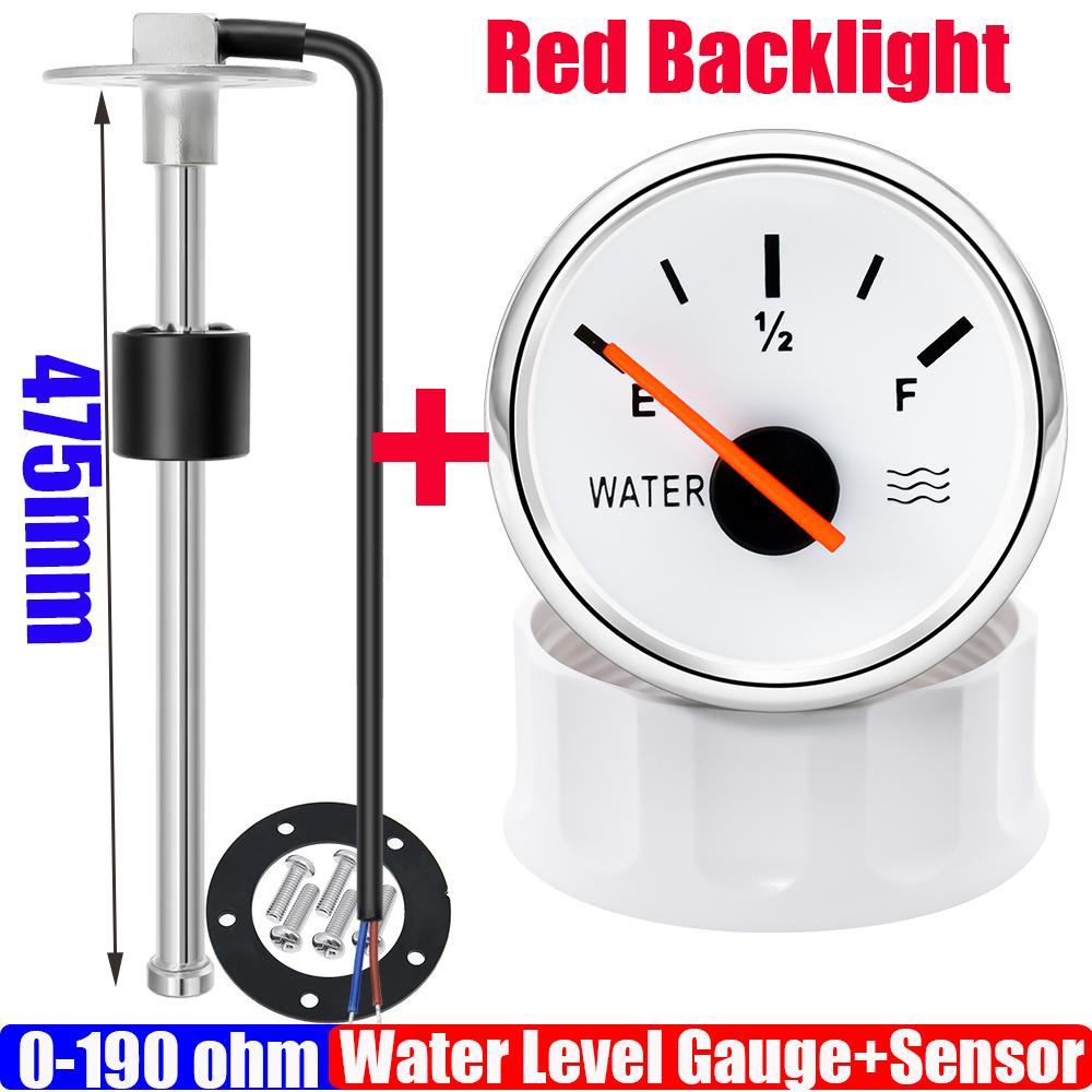 0-190Ohm Water Float Sensor+Water Level Gauge Red Color LED 52mm Water Tank Meter Indicator For Marine Car RV Camper Yacht 9-32V