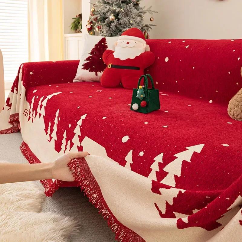 Christmas Style Thick Chenille Sofa Towel Autumn And Winter Anti Slip Sofa Blanket For Home Soft Anti-Dirt Corner Couch Covers