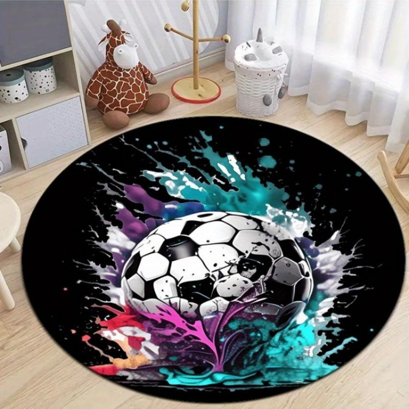 Vibrant Multicolor Splash Art Soccer Printed Round Carpet, Fashion Sport Anti-slip Rug for Entryway Game Room Teen Bedroom 60cmx60cm