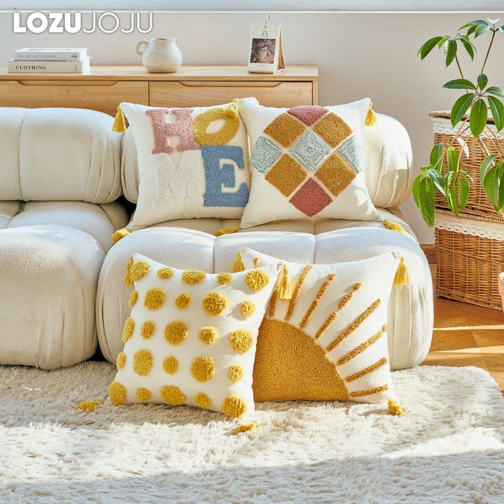 1PC LOZUJOJU Colorful Tufted Three-dimensional Embroidered Cushion Cover Soft Pillowcase for Sofa Living Room Bedroom Home Decor W45cm x L45cm 1454₽