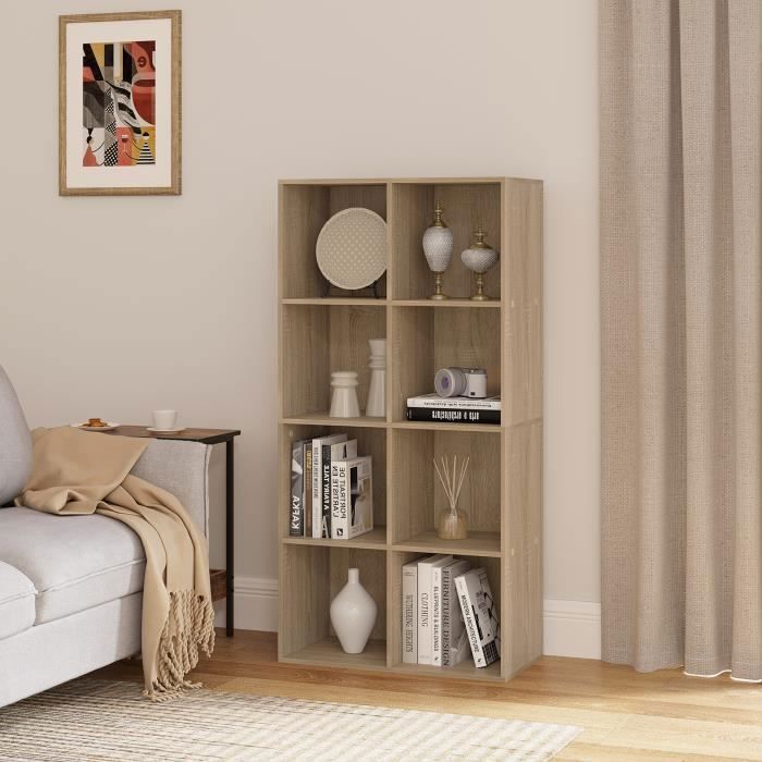 WOLTU Bibliothèque, Meuble de Rangement, Étagère de 8 Casiers, 60x29,5x121cm, Chêne Clair W0ATT0076