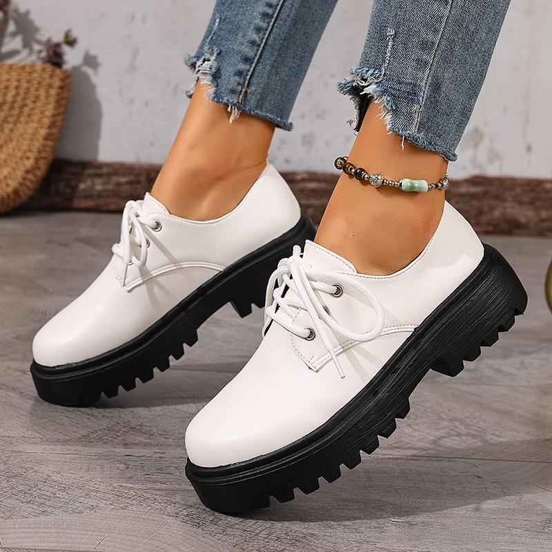 British Style Platform Oxford Shoes for Women Fashion Lace Up Thick Bottom Pu Leather Shoes Wman Plus Size 42 Office Work Shoes