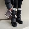 Lamb Fleece Trim Padded Puffer Leg Warmers with Cute Plush Balls for Women Warm Thermal Quilted Boot Cuffs Foot Covers