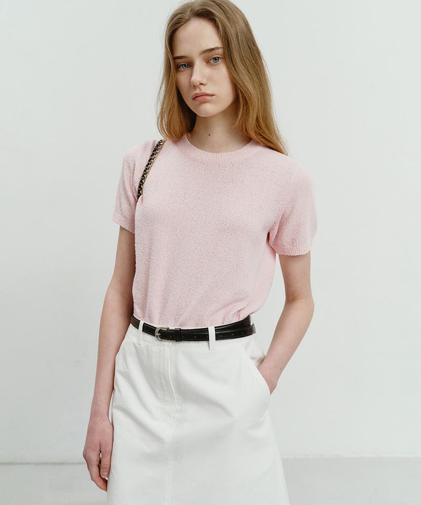 Deonseuteu Summer Cotton Crew Neck Knit Soft Pink_Udsw4B232P1