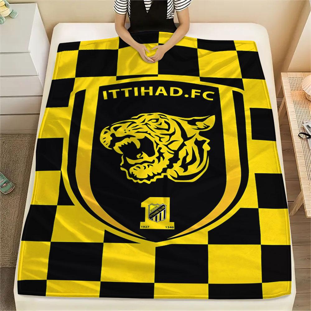 1PC Al-Ittihad Club Patterned Flannel Blanket Suitable For All Seasons for Home Decor Warmth and Comfort Gifts Holiday Present