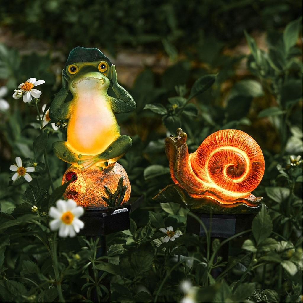 Solar-Frosch-Schnecken Gartenleuchte Außen Wasserdichte Solar-Erdspießleuchten für Rasenornamente Terrasse Hof Rasenkunst Dekor Gartengeschenke