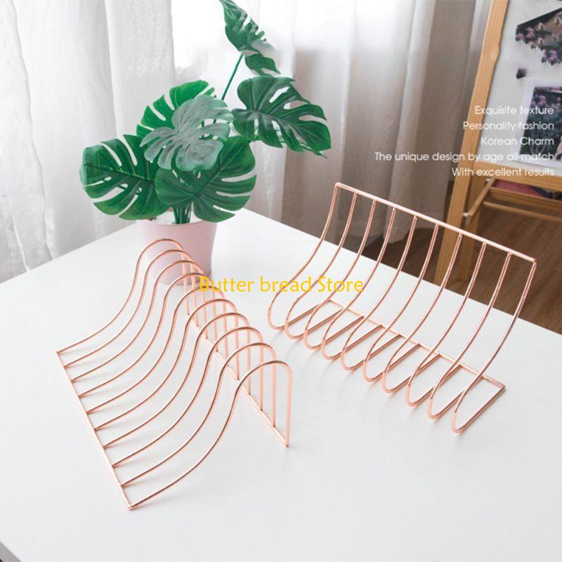 W89C 10 File Storage Shelf Book Stand Bookend Nordic Wrought Iron Holder for Home Office