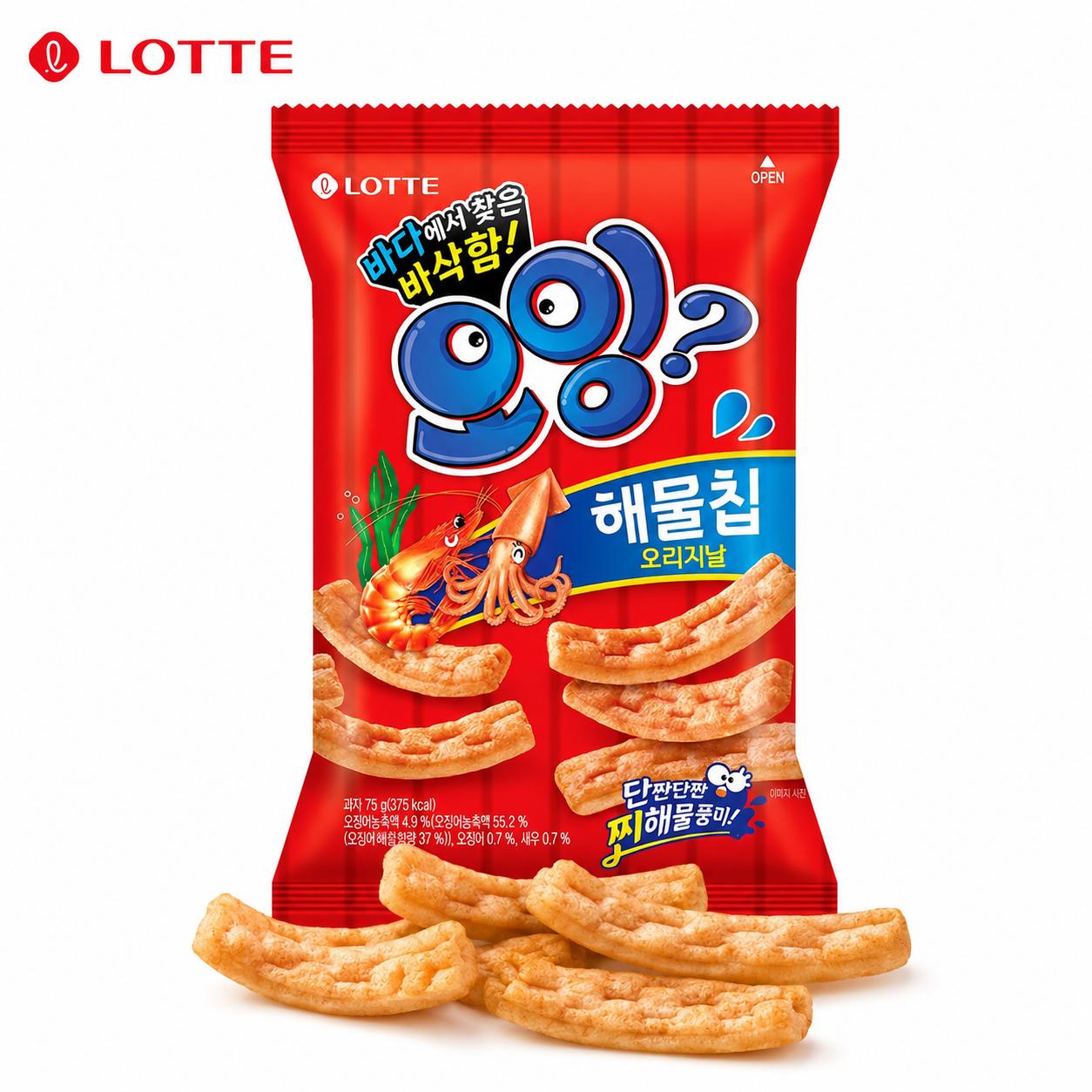 Lotte Squid & Shrimp Flavored Crisp Sticks 75g | Presenting Crispy Texture, Savory Seafood Flavor, Convenient Snack 75g