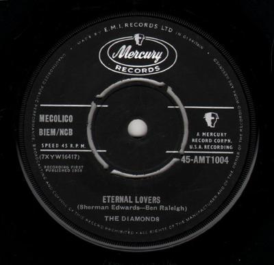 7inch Record DIAMONDS - Walking Along / Eternal Lovers 45AMT1004 Mercury 1958 UK Rock Used