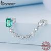 Bamoer 1PC 925 Sterling Silver podwójny otwór łańcuszek kolczyki dla kobiet Fine Jewelry zielony kwadratowy piercing Ear Stud ślub